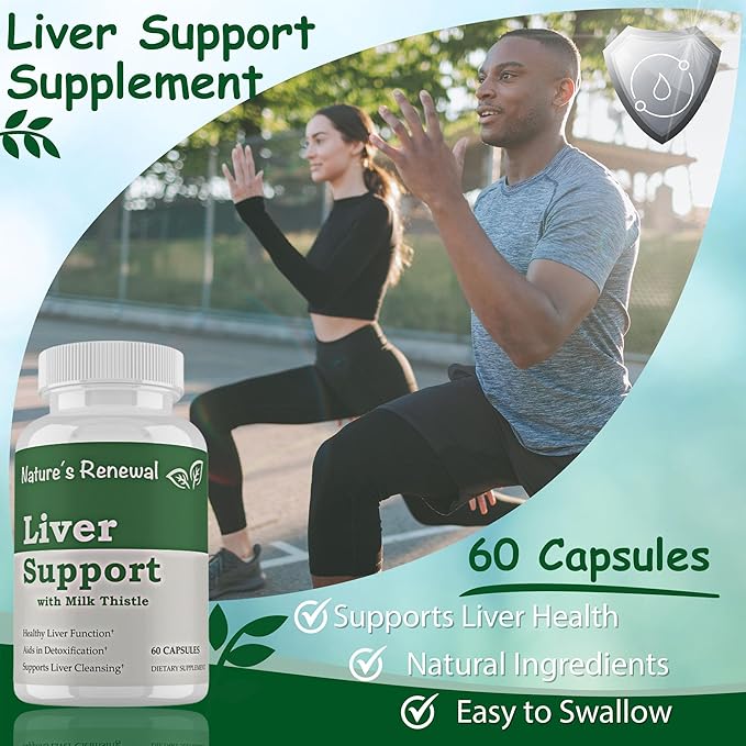 Nature's Renewal Liver Support Supplement – Cleanse Detox Repair Renew Recovery Formula with Milk Thistle, Dandelion Root, Artichoke Extract, Choline, Turmeric – 60 Capsules