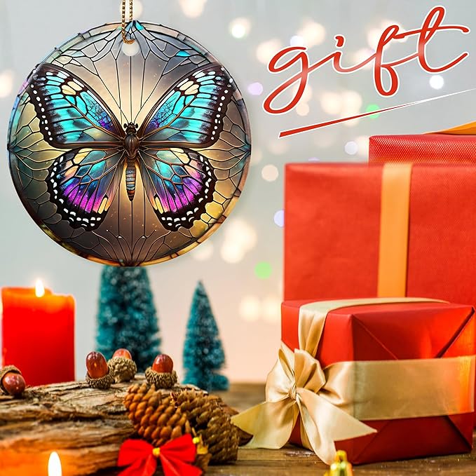 Colorful Ceramic Butterfly Christmas Ornament for Tree, Holiday Decor, Butterfly Lovers Gifts, Christmas Ornament Gift Ideas