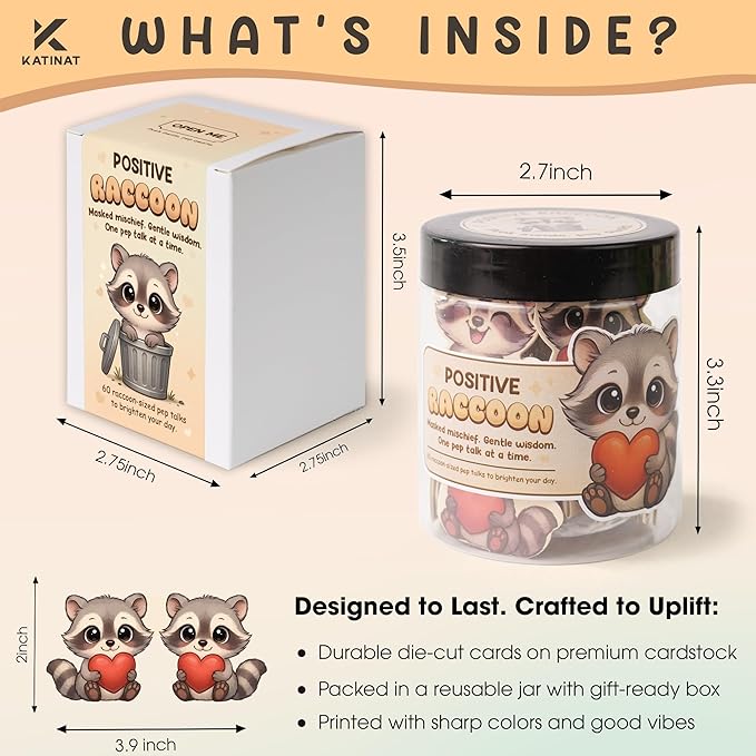 Positive Raccoon Jar β 60 Positive Affirmation Cards for Women, Mindfulness Cards, Stress Relief & Self Care Gifts for Women, Teen Girl, Birthday Gift for Her, Friendship Gift, Raccoon Gifts