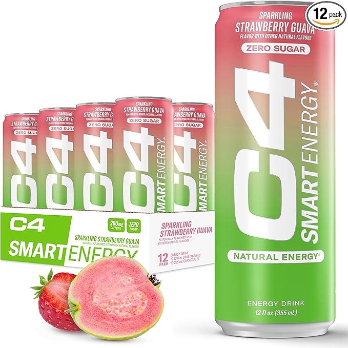 Cellucor C4 Smart Energy Drink - Sugar Free Performance Fuel & Nootropic Brain Booster, Coffee Substitute or Alternative | Strawberry Guava 12 Oz - 12 Pack