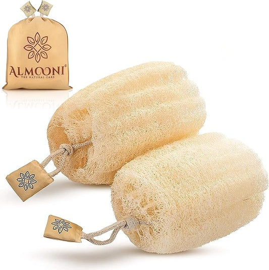 Almooni Egyptian Loofah Exfoliating Body Scrubber, Natural Real Egyptian Shower Loofah Sponge Body Scrubber for Women and Men, for Body and Face That Will Get You Clean - 2 Count (1 Pack)