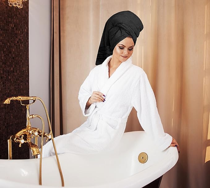 Utopia Towels 8 Piece Luxury Towel Set, 2 Bath, 2 Hand, and 4 Wash Cloths, 600 GSM Ring Spun Cotton, Highly Absorbent Viscose Stripe Towels, Ideal for Everyday use, Black