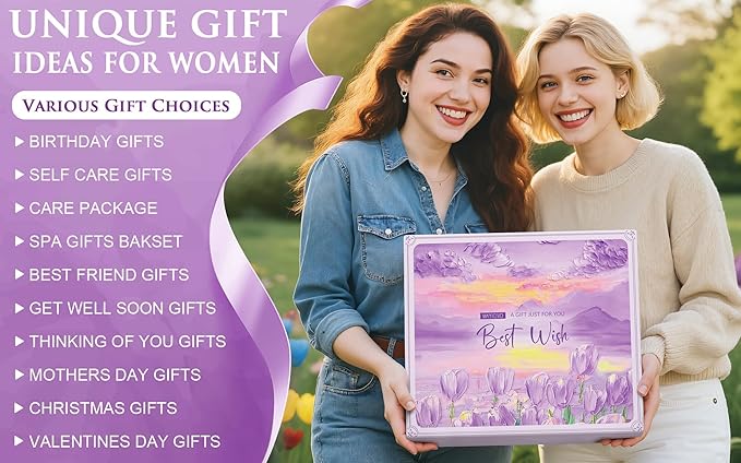 Birthday Gifts for Women Self Care Set Get Well Soon Gift Baskets, Relaxing Lavender Spa Gift Basket Care Package for Women, Unique Christmas Mom Gifts for Her Girlfriend Sister Friend Wife Grandma