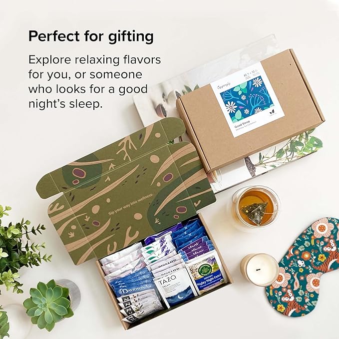 Sippingly Sleep Tea Sampler – 40 Herbal Tea Bags, 10 Calming Flavors with Valerian Root, Passionflower, and Lavender – Bedtime, Nighttime Tea for Sleep and Relaxation