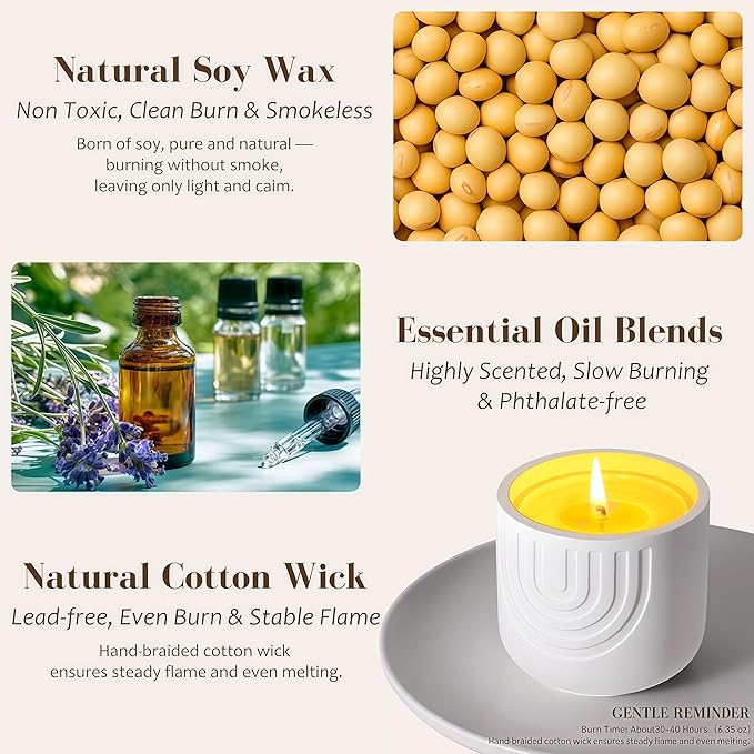 Viyffo Sandalwood Scented Candle, Natural Soy Wax in Modern White Ceramic Jar, Long Lasting Aromatherapy Candle for Relaxation, Meditation & Home Decor Gift