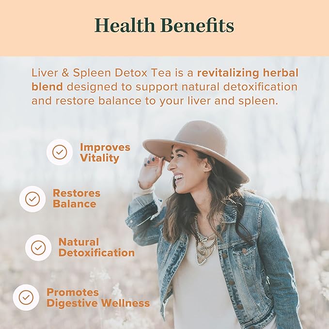 2-in-1 Organic Liver Detox Tea & Spleen Detox Tea - Organic Dandelion Root, Burdock Root, Ginger Root & Orange Peel, Orange Spice Flavor - Supports Liver, Gallbladder & and Spleen Health - Made in USA