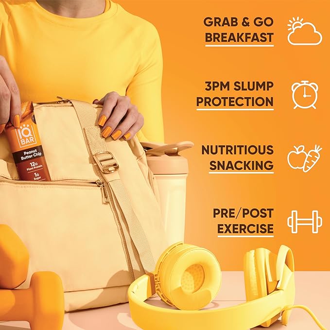 IQBAR Brain and Body Plant Protein Bars - Peanut Butter Chip - 24-Count - Keto, Vegan, Low Carb, High Fiber, Gluten Free, Dairy Free, Low Sugar Snack with Nutrients for Focus, Energy, Meal Replacement