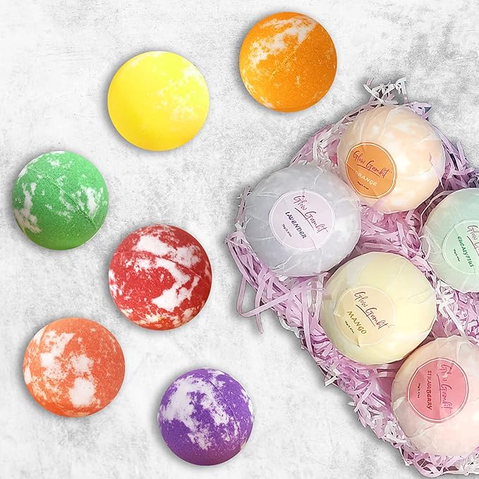 Bath Bombs Gift Set, 6 Large Natural Handmade Fruity & Floral Scent Bubble Bath Bombs for Women, Men, Kids, with Shea Cocoa Butter, Sea Salt, Eucalyptus - Perfect for Spa Gifts idea for Her/Him