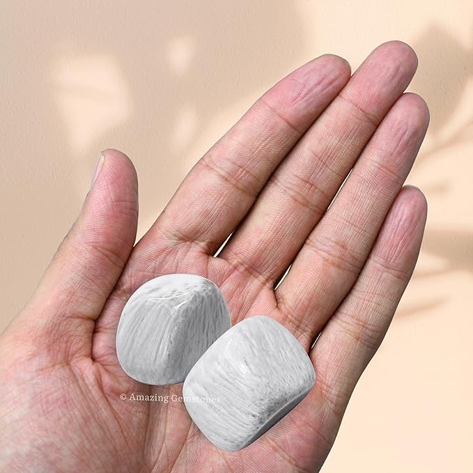 Amazing Gemstone Scolecite Crystals and Healing Stones Tumbled - 1 oz Scolecite Stone Gem Stones, Natural Healing Stones for Energy Balance, Stress Relief - Premium Polished Gems Rocks for Meditation