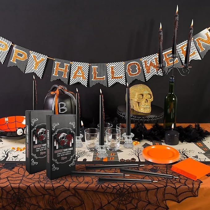 12PCS 10-Inch Black Bleeding Taper Candles,Vampire Tears Taper Candles- Unscented Ideal for Halloween, Christmas, Rituals, and Themed Party Decor