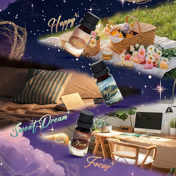 Essential Oil Blends, Harmony Essential Oil Set - Breathe, Sweet Dream, Relax, Happy, Focus, Air Freshening, Essential Oils for Diffusers for Home, Candle Making, Freshie Scents, Aromatherapy