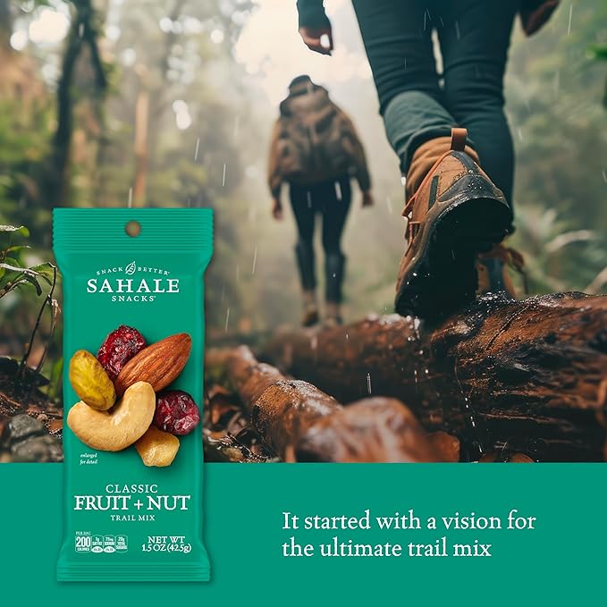 Sahale Snacks Classic Fruit and Nut Trail Mix, 1.5 Oz Grab & Go Bags (18 Packs) - Dry-Roasted Deluxe Mixed Nuts with Apples and Cranberries - Non-GMO, Kosher Trail Mix & Certified Gluten-Free Snacks