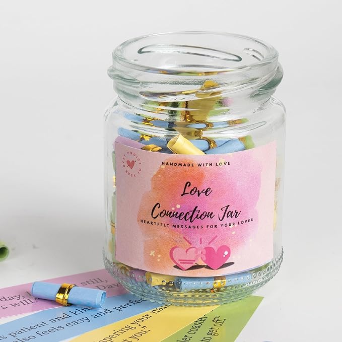 90 Love Notes Jar, Long Distance Relationship Gifts, Couples Gifts, Girlfriend Wife Husband, Positive Affirmation Cards, Emotional Support Jar with Daily Affirmations for Women