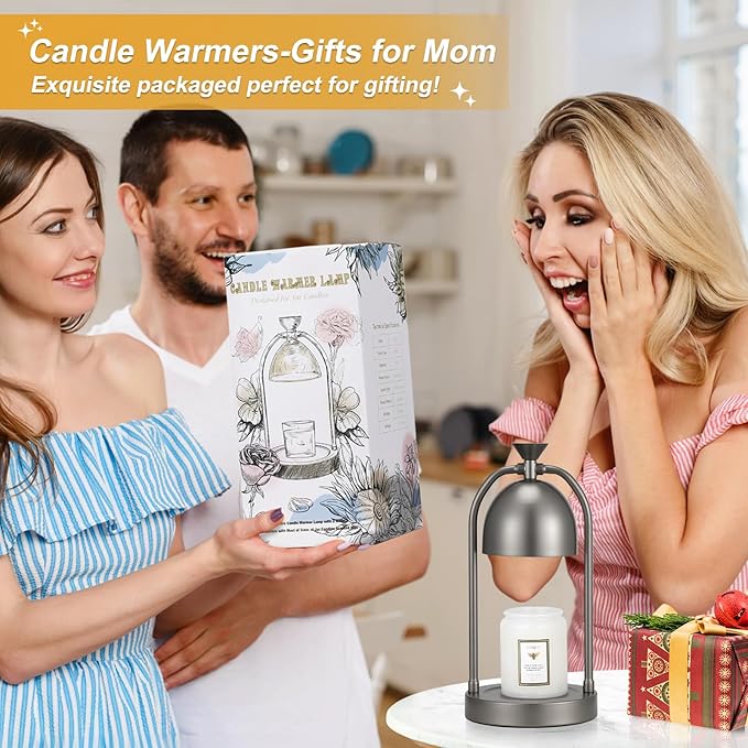 Grey Candle Warmer Lamp with Timer-Modern Room Decor Aesthetic Vintage, Gifts for Women,Dimmable Wax Melt Warmer for Scented Wax with 2 Bulbs