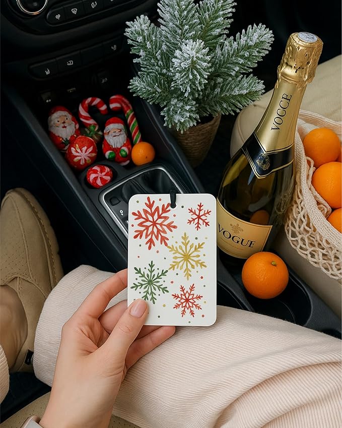 Red and Green Boho Christmas Berry Car Air Freshener 4 Pcs, Xmas Tree Wreath Snowflake Hanging Air Freshener for Cars Closet Drawer Books, Christmas Car Accessories Mirror Decor for Women