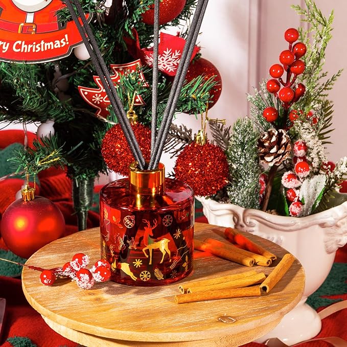 Reed Diffuser Set, 6.7 Oz Holiday Morning Oil Diffuser Includes 6 Reed Sticks, Home Fragrance Scented Diffuser for Bathroom Office Shelf Decor