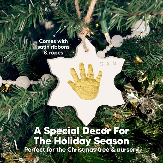Baby Hand and Footprint Kit - Personalized Newborn Footprint Ornament, Clay Handprint Keepsake,Easy DIY Dog Paw Print Kit,Baby Shower Gifts for Boys,Girls,New Mom Gifts(Snowflakes)