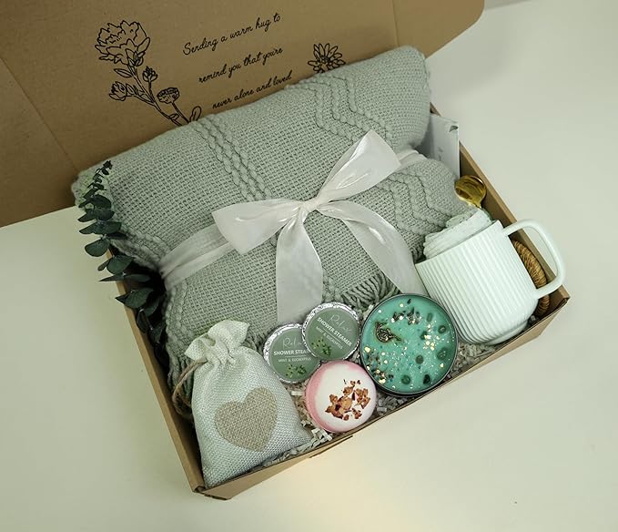 Get Well Soon Gift Baskets for Women&Men- Self Care Package - After Surgery/Sympathy/Relaxation Gifts /,Thinking of You/Grief/Bereavement/Miscarriage Gifts for Women (Grey Green)