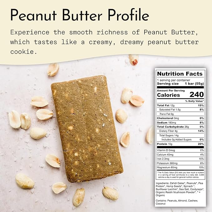 Send Bars Plant-Based Vegan Healthy Protein Bars, With Greens (Peanut Butter, 8 Bars) – Only Real Ingredients, Zero Added Sugar, Gluten-Free, Dairy-Free