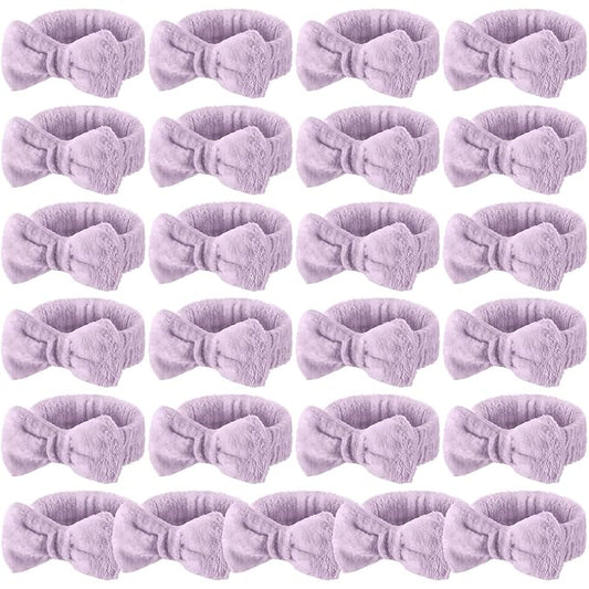 25 Pcs Spa Headband Bulk Makeup Headbands for Washing Face Cute Bow Hairbands Soft Coral Fleece Hairbands for Women Face Skin Care Makeup Spa Gift Shower Yoga (Classic Pattern,Purple)