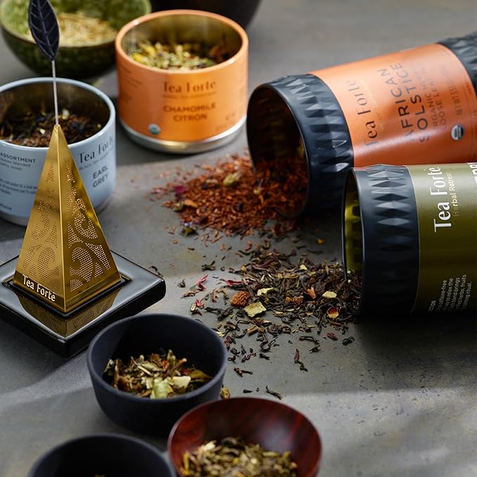 Tea Forte Cherry Marzipan Premium Organic Loose Leaf Caffeinated Green Tea Blend Canister, Makes 35-50 Cups