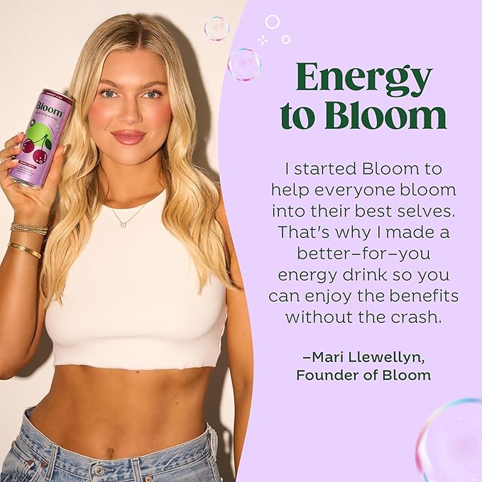 Bloom Nutrition Sparkling Energy Drink for Focus, Natural Caffeine, Zero Sugar, 180mg Caffeine, Antioxidant-Rich with Green Coffee Bean, Green Tea Extract, & Prebiotics, Peach Mango 12oz 24 Pack