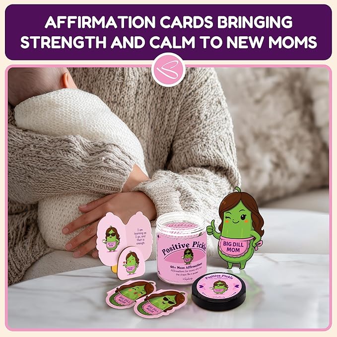 New Mom Affirmation Cards - Positive Pickle Postpartum Gift For New Mothers, Stress Relief Gifts For Pregnant Women, Birth Affirmations Mom Essentials Care Package After Birth Recovery