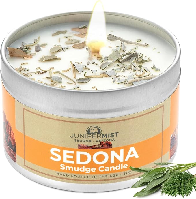 Sedona Smudge Candle (6oz) Awaken The Spirit – Energy Cleansing Candle for Meditation, Protection – Soy Wax with Sage, Cedar & Sweetgrass – Spiritual for Intention & Healing – Made in The USA