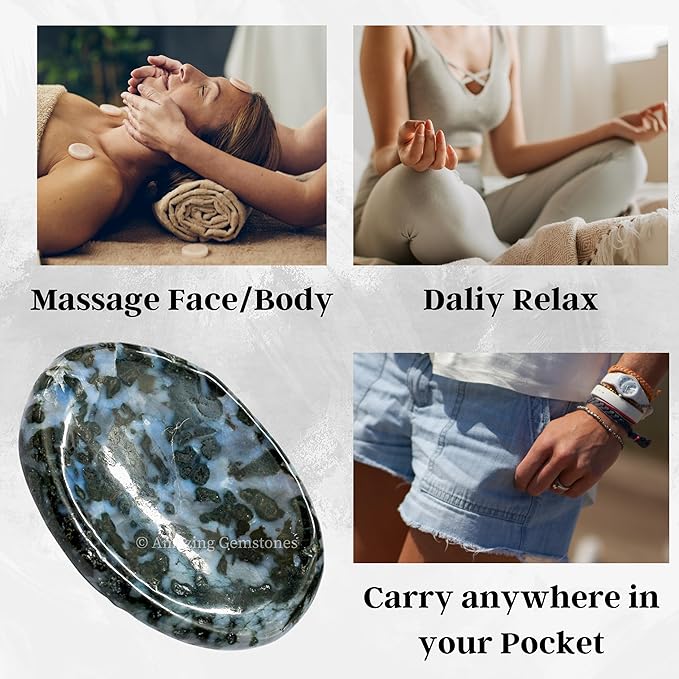 Amazing Gemstone Indigo Gabbro Worry Stone Crystals and Healing Stones - Stones for Stress Relief - Piedra Crystal Fidget for Meditation, Relaxation - Unique Stocking Stuffers and Birthday Gift