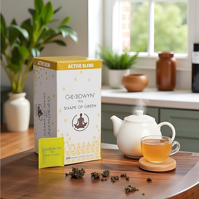 Goodwyn Pure Green Tea Bags – 200 Count Family Size Tea | Indian Herbal Green Tea with Grassy Flavor & Delicate Aroma | Plastic Free Individually Wrapped Tea Bags | Green Tea Sampler Gift Set, Low Caffeine Eco-Friendly Pack