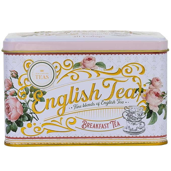 New English Teas English Rose Tea Tin with 40 English Breakfast Teabags