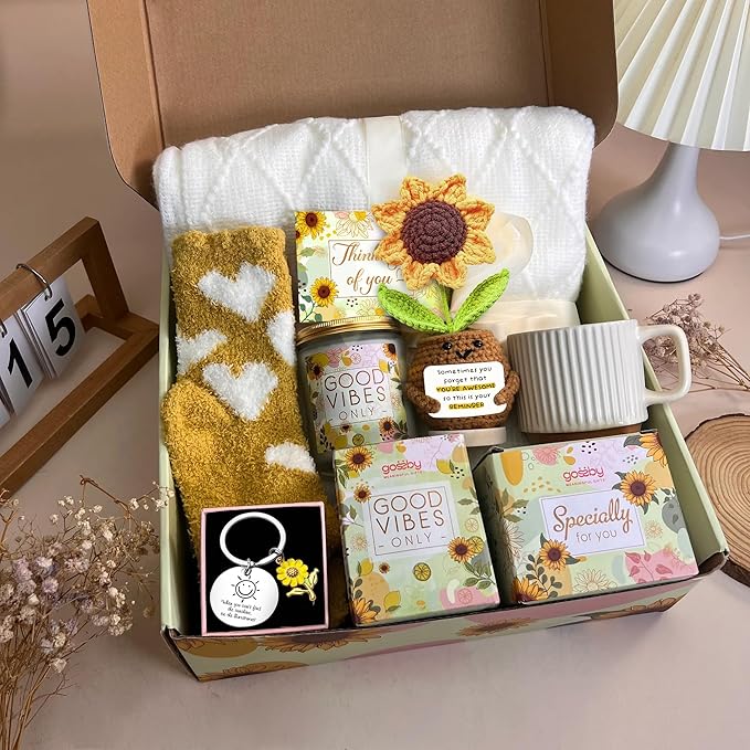 Gossby Gift Basket for Women - Happy Birthday Gift Set for Her, Mom, Sister, Friend, Coworker, Teacher - Get Well Soon, Appreciation, Thinking of You Sunflower Package - You Forget Youâre Awesome