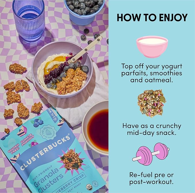 Clusterbucks Superfood Clusters – Grain-Free, Keto-Friendly Granola with Regeneratively Grown Sprouted Buckwheat– Gluten-Free, Low-Carb, Organic Healthy Snack (6 Ounce (Pack of 3), Blueberry Crisp)