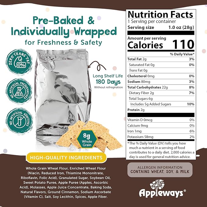 Appleways Sweet Potato Crackers, Bulk Pack of 4 Bags (20 oz Each), All-Natural Whole Grain Crackers, Healthy Snack for Kids & Adults, Kosher Certified Kids Lunch Snacks, Made in USA