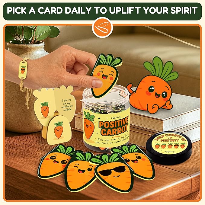 Emotional Support Carrot Cards Jar - Daily Affirmation Cards For Women Coworker, Inspirational Cards For Friends, Mental Health Self Care Gifts For Women, Cute Teenage Girl Birthday Gifts