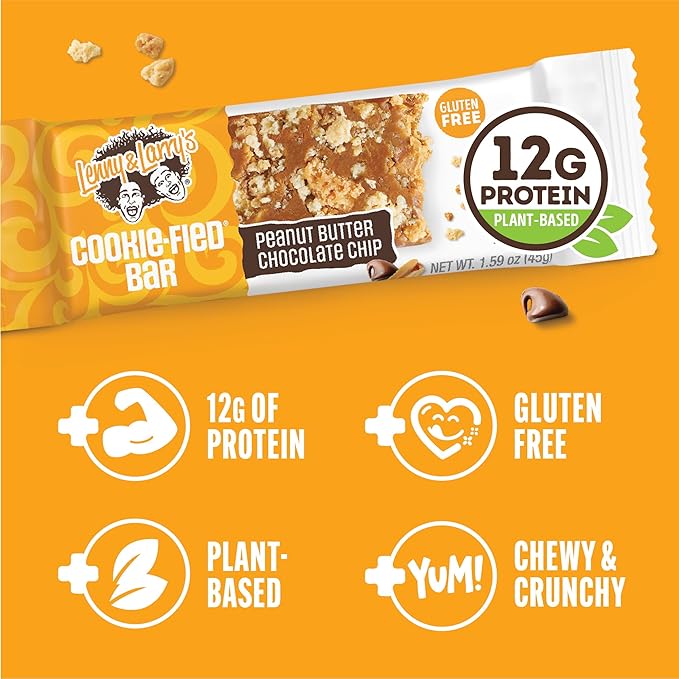 Lenny & Larry's Cookie-fied Protein Bar – Peanut Butter Chocolate Chip Vegan 9x45g – Healthy Snacks with 12g Plant Protein & 5g Fiber – Gluten free Power Bar, Keto Friendly, Non-GMO & Vegan
