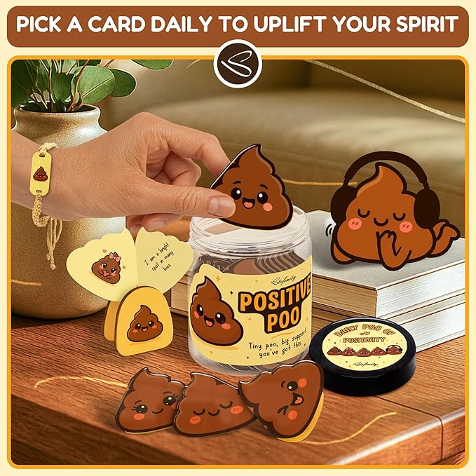 Positive Poo Affirmation Jar - 60 Funny Affirmation Cards For Women Men, Emotional Support Poop Gifts, Cute Birthday Gifts For Teens Girl Trendy Stuff, Unique Inspirational Gift For Him Her