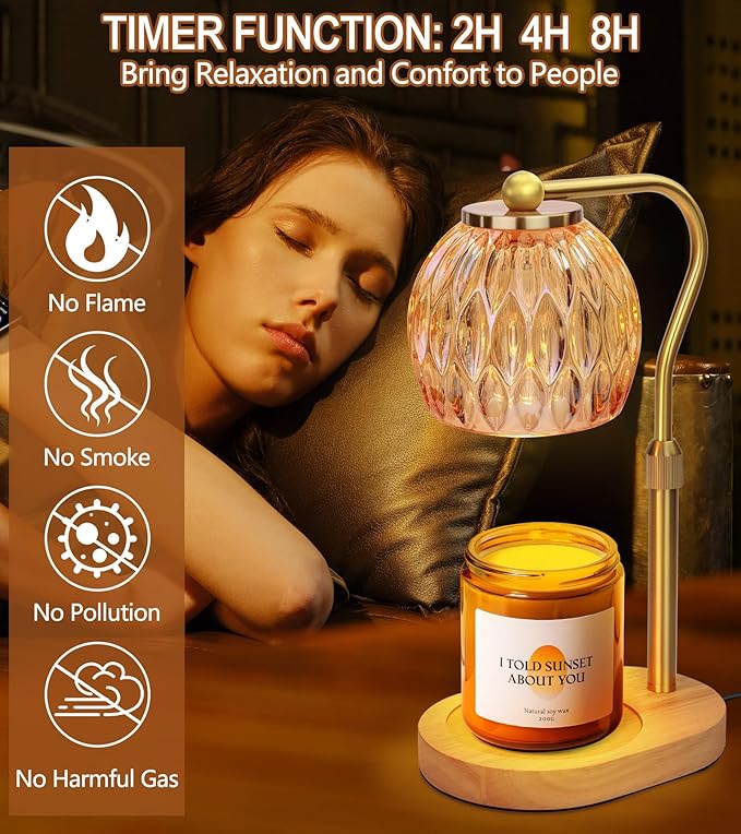 Candle Warmer Lamp, Adjustable Height Gold Candle Warmer Lamp with Timer Dimmer, Birthday Gifts for Women Mom, Dad and Fathers, House Warming Gifts New Home Room Decor, Scented Wax Candle Melt Warmer