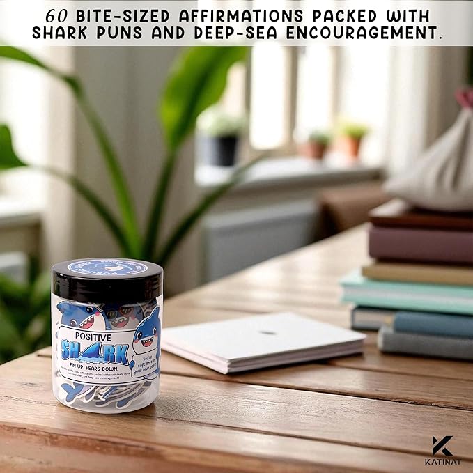 Positive Shark Jar, 60 Affirmation Cards, Emotional Support Shark Gift, Shark Decor, Get Well Gifts for Men, Shark Stuffed Animal Alternative, Shark Decorations