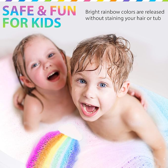 Bath Bombs for Kids - All Natural Magic Rainbow BathBombs with Organic Ingredients, Moisturizing, Vibrant Colors & Rich Bubbles, Cloud Bath Bombs, Birthday Gifts for Kids, Girls, Boys