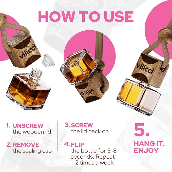 Vilicci Car Air Freshener | Luxurious Hanging Diffuser | Premium Hanging Car Diffuser | Long Lasting Fragrance for Auto | 1 Bottle of Car Scent (1 Count (Pack of 1), Champagne & Soiree)