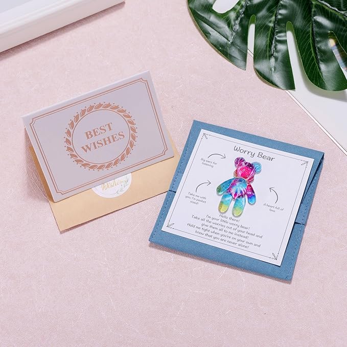 Worry Bear, Pocket Bear Hug, Anxiety Relief Gifts for Men Women, Mental Health Positivity Gift, Stress Relief Gift for Her, Comforting Gifts for Son Daughter Back to School, Rainbow Gradient