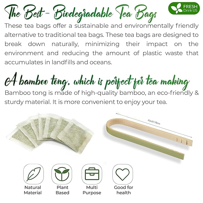 FreshDrinkUS, Premium 120 Green Tea Bags, 100% Natural & Pure from Green Tea. Green Herbal Tea. Made with Natural Material Tea Bags. No Sugar, No Gluten, Vegan