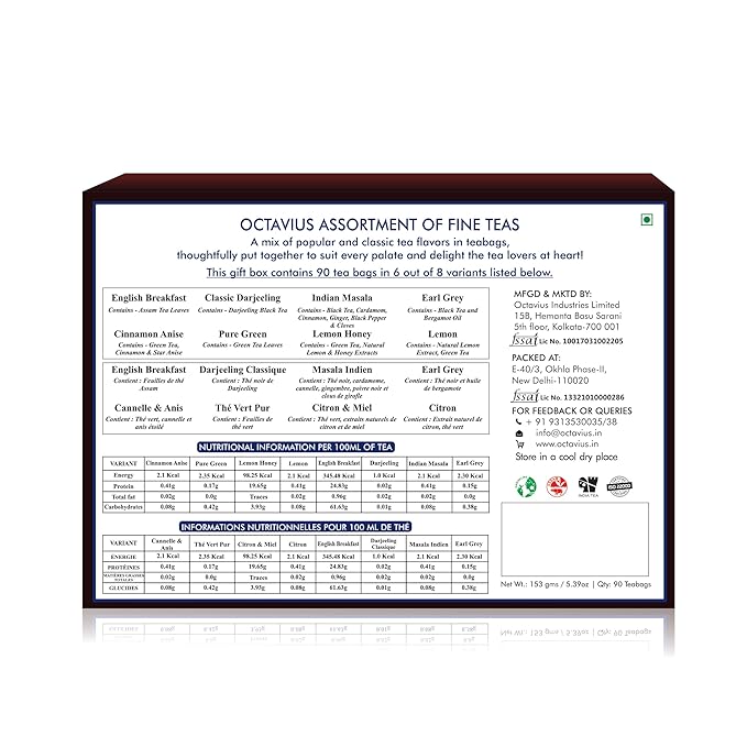 Octavius Tropical Palm Cutwork Wooden Tea Sampler Box | Premium Black & Green Tea Gift Set | 6 Flavors, 90 Tea Bags | Elegant Teas Gift Box for Tea Lovers