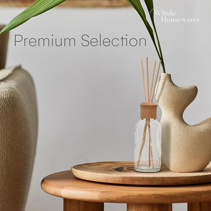 Whole Housewares Reed Diffusers for Home - Transparent Glass with Wooden Top - Elegant Empty Design - Ideal Bathroom Diffuser - 4 Pieces - Stable and Artistic Base - Oil Stick Diffuser - 4.9 x 1.9 in