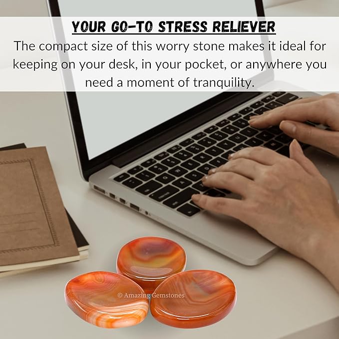 Amazing Gemstone Carnelian Worry Stone Crystals and Healing Stones - Stress Relief Gifts - Piedra Crystal Fidget for Meditation, Relaxation - Unique Stocking Stuffers and Birthday Gifts