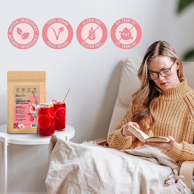 KHWAN’S TEA Roselle Hibiscus Flower Tea bags, Caffeine-Free Herbal Tea, Tart & Refreshing Flavor Hot or Iced, Premium Natural Hibiscus Infusion, Antioxidant-Rich Herbal Tea from Thailand (2g/bag)