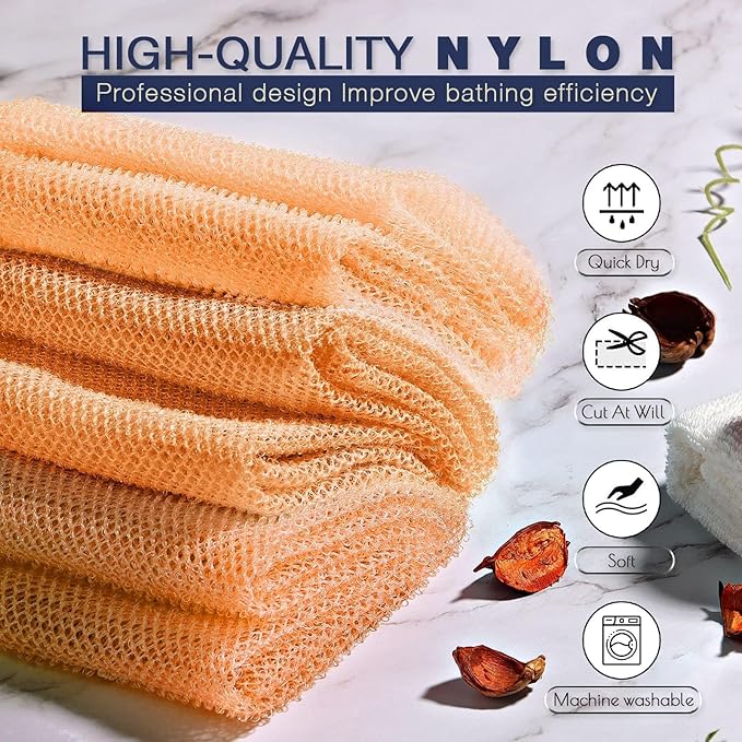UJFQBH 3 Pieces African Bath Sponge African Net Long Net Bath Sponge Exfoliating Shower Body Scrubber Back Scrubber Skin Smoother,Great for Daily Use (Yellow,Yellow,Yellow)