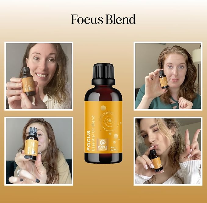 Focus Essential Oil Blend for Diffusers - Aromatherapy Essential Oils Blend for Home and Travel Energy Focus and Attention Support with Grapefruit Bergamot Peppermint and Eucalyptus (1 Fl Oz)