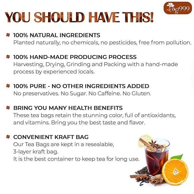 60 Hot Special Cinnamon Tea Bags – Special Blend of Cinnamon, Black Tea, Orange Peel and Cloves, 100% Natural Ingredients, Hand-made Blend Herbal Tea. Eco-conscious Tea Bags. No Sugar, No Caffeine, No Gluten, Vegan.